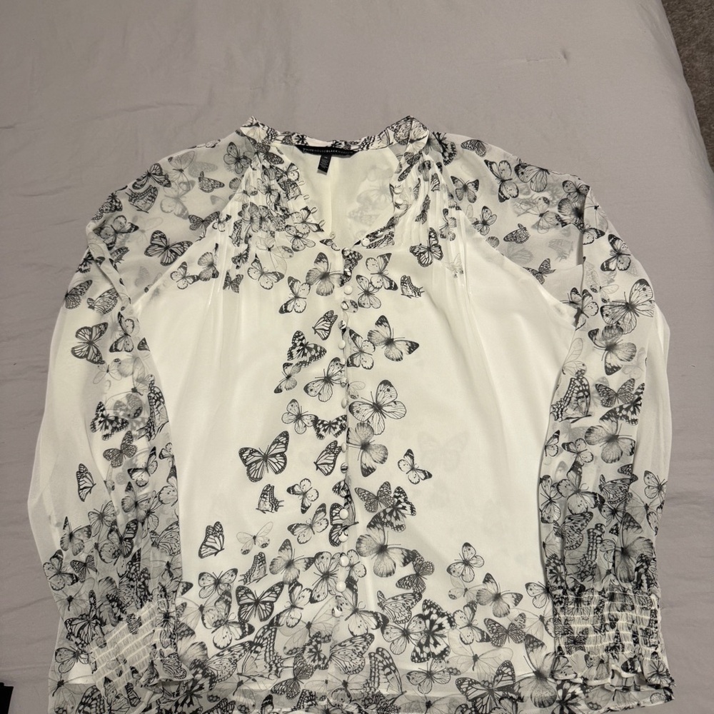 White House Black Market Monochrome Butterfly Blouse